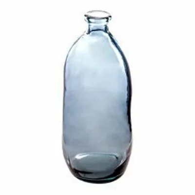 ATMOSPHERA Vase bouteille en Verre recycl&eacute; Bleu orage H 35 cm