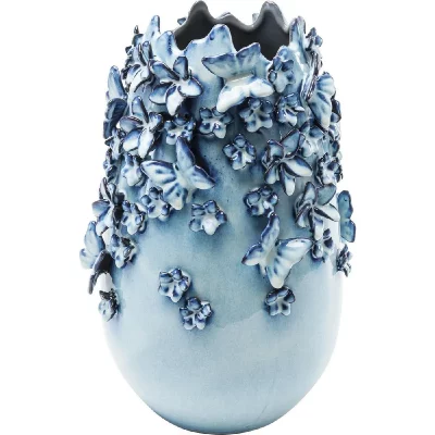 KARE DESIGN Vase Butterflies bleu clair 35cm 