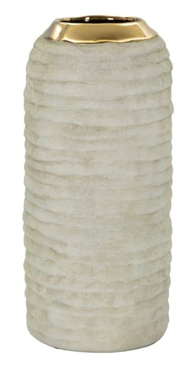 MAURO FERRETTI Vase d&eacute;coratif en c&eacute;ramique avec d&eacute;tails dor&eacute;s, &oslash; 14 x 30 cm