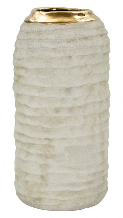 MAURO FERRETTI Vase en c&eacute;ramique avec d&eacute;tails dor&eacute;s, design moderne, &oslash; 12,5 x 25 cm