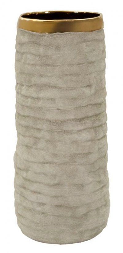 MAURO FERRETTI Vase en r&eacute;sine beige &agrave; d&eacute;cor dor&eacute;, &oslash; 14 x 31,5 cm