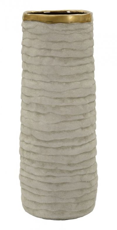MAURO FERRETTI Vase en r&eacute;sine beige &agrave; d&eacute;cor dor&eacute;, &oslash; 15,5 x 40 cm