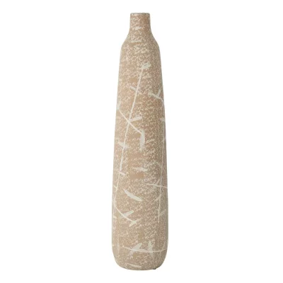 PARIS PRIX Vase Fin en Gr&egrave;s ""Dune"" 69cm Beige & Blanc