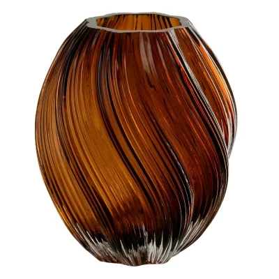 PARIS PRIX Vase Ondul&eacute; en Verre ""Carol"" 21cm Marron