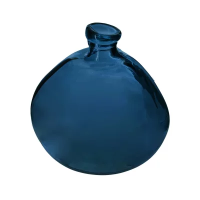 ATMOSPHERA Vase rond Verre recycl&eacute; Bleu orage h 33 cm - Bleu - 