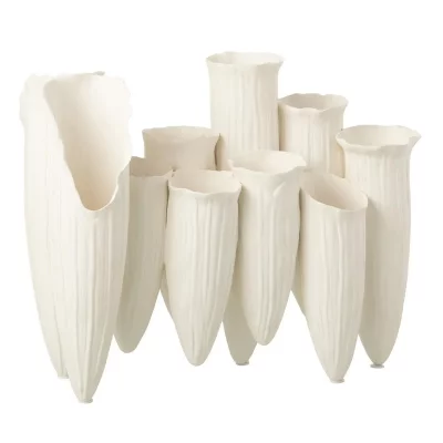 PARIS PRIX Vase Soliflore En C&eacute;ramique ""helix"" 34cm Blanc