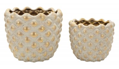 MAURO FERRETTI Vases en c&eacute;ramique beige, lot de deux pi&egrave;ces, &Oslash; 23x18 - 18,5x15,5 cm
