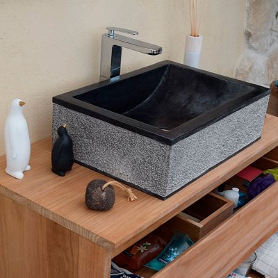 Vasque &agrave; poser en marbre noir 50 &times; 35