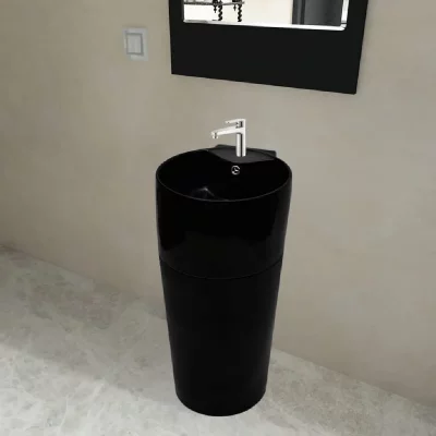 Vasque &agrave; trou de trop-plein/robinet c&eacute;ramique Noir pour salle de bain