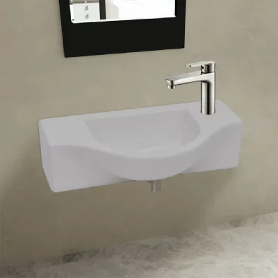 Vasque &agrave; trou pour robinet c&eacute;ramique Blanc pour salle de bain