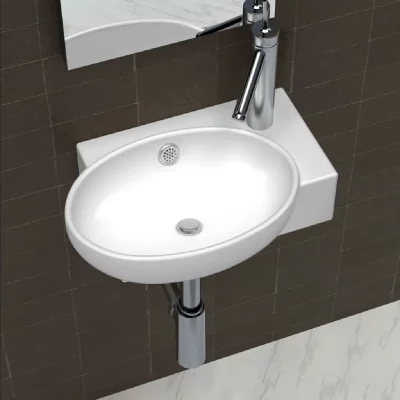 Vasque de salle de bains c&eacute;ramique blanc avec trou de trop-plein