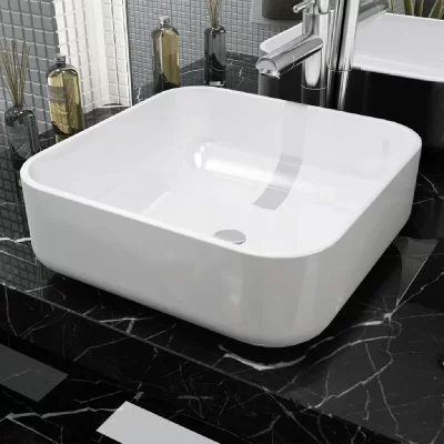 Vasque sur plan carr&eacute;e et blanche 38 x 38 x 13 cm Vida XL