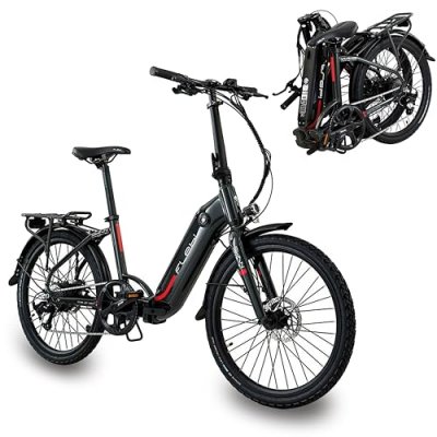 FLEBI V&eacute;lo de ville &eacute;lectrique pliant Swan 24 grey Autonomie 70km - Batterie 10.4Ah 