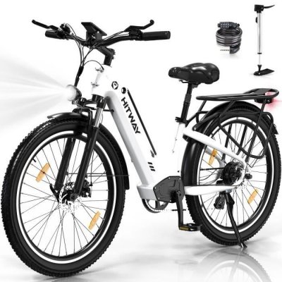 HITWAY V&eacute;lo &Eacute;lectrique  26""X3.0 VAE 250W, Batterie Amovible 48V 18AH, Shimano 7 Vitesse, Blanc