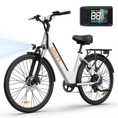 URLIFE V&eacute;lo &eacute;lectrique  E26 - Moteur 250W batterie 48V10.4Ah pneus 26 pouces freins &agrave; disque - Blanc
