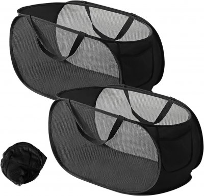 VENDOS85  Lot de 2 paniers &agrave; linge pliables - Noir