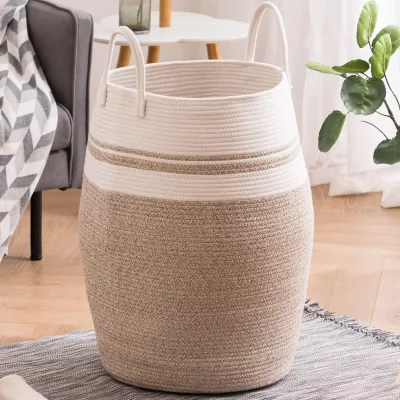 VENDOS85  Panier &agrave; linge en coton - Multicolore
