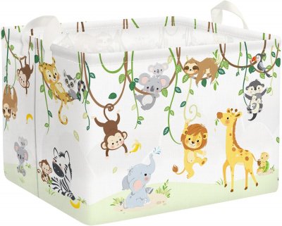 Vendos85 Panier &agrave; linge pliable animaux - Multicolore