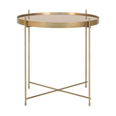 Venezia - Table basse en verre et m&eacute;tal &oslash;48xh48cm - Couleur - Laiton