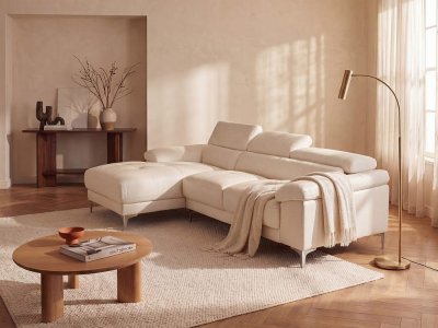 VENTE UNIQUE Vente-unique Canap&eacute; d'angle en cuir SOLANGE - Blanc - Angle gauche