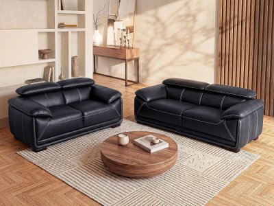 VENTE UNIQUE Vente-unique Canap&eacute;s 3 Places et 2 Places en Cuir MACELO - Noir