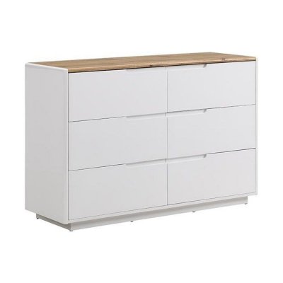 Vente-Unique Commode AMANI - 6 tiroirs - MDF - Blanc laqu&eacute; et Ch&ecirc;ne