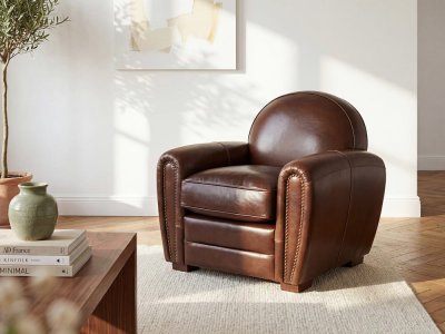 VENTE UNIQUE Vente-Unique Fauteuil club 100% cuir vieilli BAUDOIN - Marron