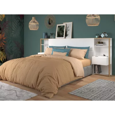 PARISOT Vente-unique T&ecirc;te de lit avec chevets MISTA - 160 cm - Blanc et ch&ecirc;ne