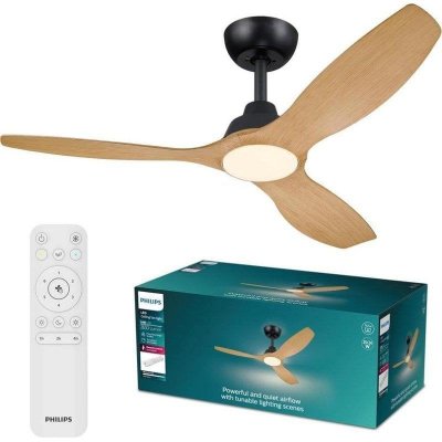 PHILIPS Ventilateur de plafond Olas 24 W LED DC noir 132 cm, t&eacute;l&eacute;commande