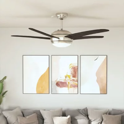 VIDAXL Ventilateur de plafond orn&eacute; avec lampe 128 cm Marron