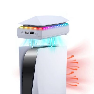 MCBAZEL Ventilateur de refroidissement sup&eacute;rieur avec &eacute;clairage RVB et filtre &agrave; poussi&egrave;re pour PS5