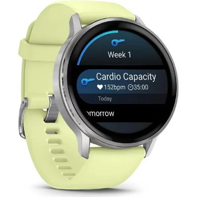 GARMIN Venu 4 gris et silver - bracelet silicone jaune citron - 45mm