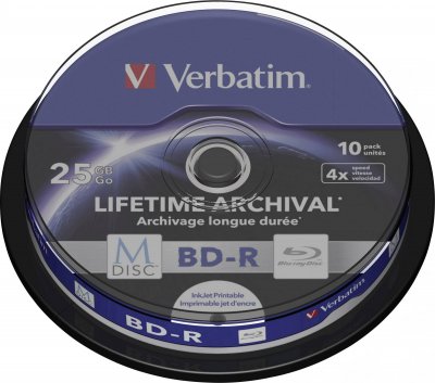 VERBATIM  10 M-disc Bd-r Bluray 25gb 4x Speed Cakebox Printable Blanc