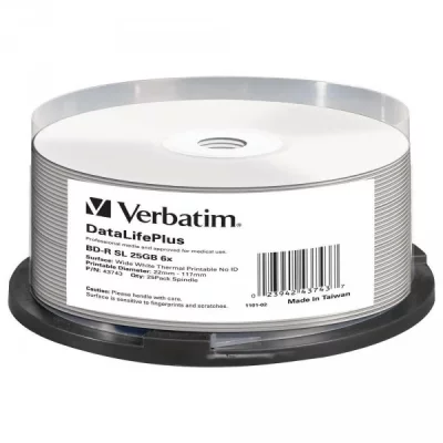 VERBATIM  25 Bd-r Blu-ray 25gb 6x Speed Thermal Printable Cd-dvd-bluray Blanc 