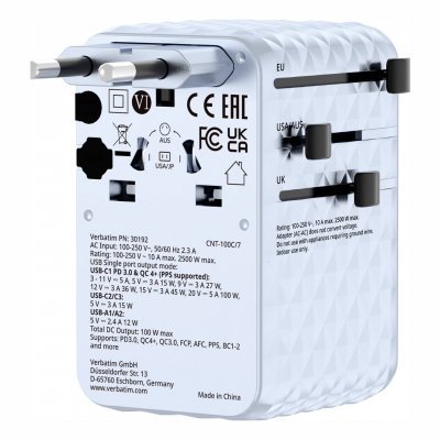 VERBATIM  Adaptateur Charge &acute;n&acute; Travel 100w