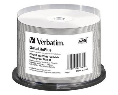 VERBATIM  DVD-R 16x Wide Printable Waterproof No ID Brand