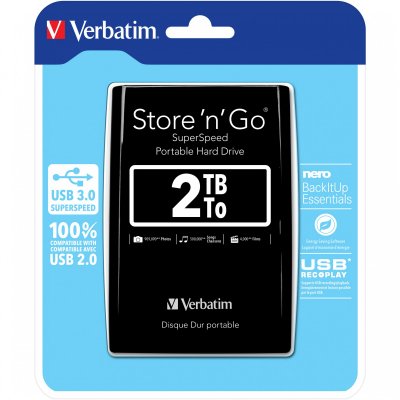 VERBATIM  Store N Go 2.5 Usb 3.0 2tb External Hdd Hard Drive Noir
