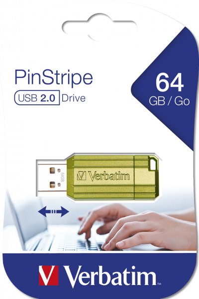 VERBATIM  USB DRIVE 2.0 PINSTRIPE Cl&eacute; USB 64 GB Eucalyptus, vert 49964 USB 2.0