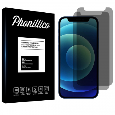 PHONILLICO Verre Tremp&eacute; Noir Anti Espion pour iPhone 12 PRO MAX (6,7) [Pack 2]