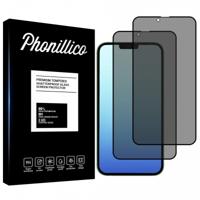 PHONILLICO Verre Tremp&eacute; pour iPhone 14 PLUS [Pack 2] Film Noir Anti Espion Vitre Protection Ecran
