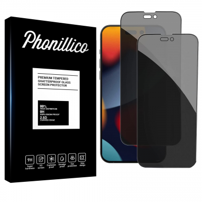 PHONILLICO Verre Tremp&eacute; pour iPhone 14 PRO [Pack 2] Film Noir Anti Espion Vitre Protection Ecran