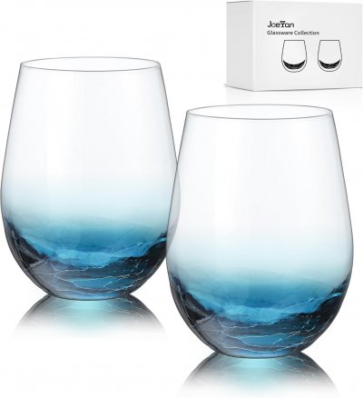 VENDOS85 Verres &agrave; Vin Bleus Craquel&eacute;s 560 ml