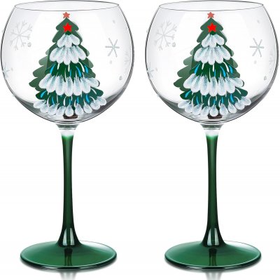 VENDOS85 Verres &Agrave; Vin Peints &Agrave; La Main Festifs 560 Ml
