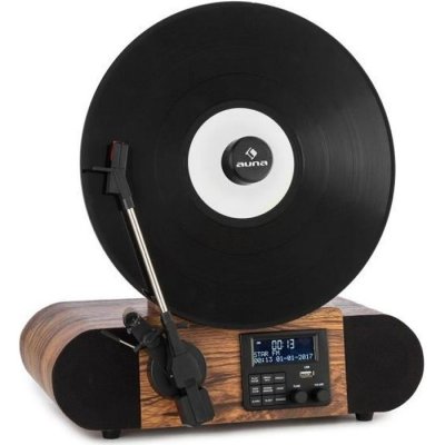 AUNA Verticalo SE Platine vinyle design r&eacute;tro - Bluetooth - 3 vitesses de lecture - Bois marron