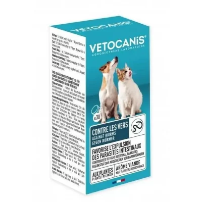 VETOCANIS  Comprimes contre les vers pour Chien et Chat - 30 comprimes