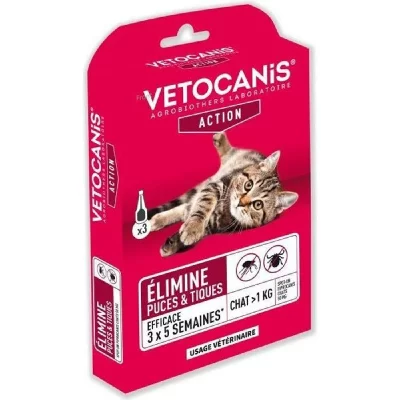 VETOCANIS  Pipettes Spot on, Anti-puces et Anti-tiques - Pour chat
