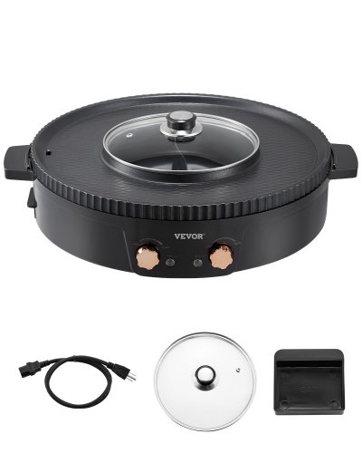 VEVOR  Appareil &Agrave; Fondue Chinoise Avec Gril 2-en-1 Hot Pot &Eacute;lectrique 1800 W