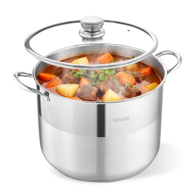 VEVOR  Marmite En Acier Inoxydable Faitout Inox 15,1l Couvercle En Verre Traiteur