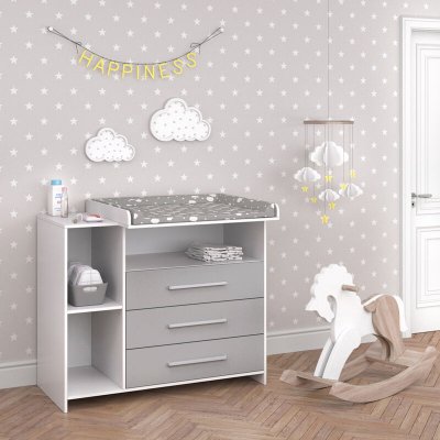 VICCO  - Commode &agrave; langer Oskar, blanc/gris, 113 x 100 cm