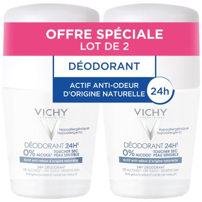 VICHY  D&eacute;odorant 24h - Toucher sec - Sans sels d'aluminium, 2x50ml